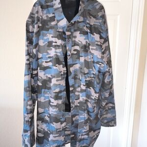 Lee Men's Blue and Gray Camouflage Shirt Jacket